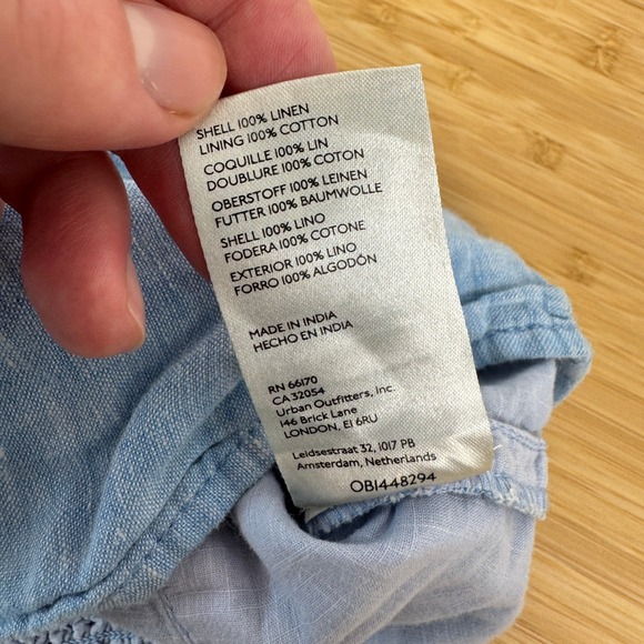 Anthropologie Linen Utility Corset Top Blue Smocked Bib Cropped Square Neck S - Picture 13 of 15